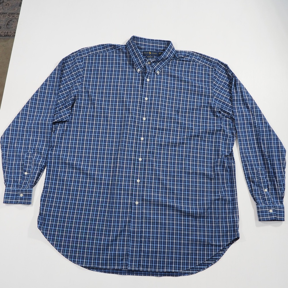 Ralph Lauren Performance Shirt Mens 3XLT Blue Plaid Button Down Big Tall Stretch